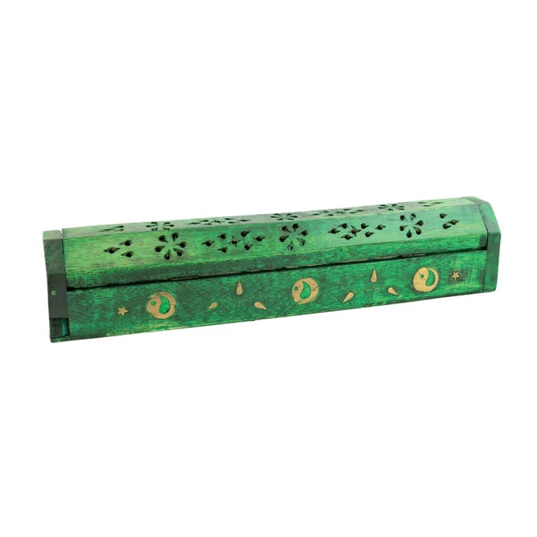 Incense Burner Wooden Coffin Box with Storage - Ying Yang Green Box