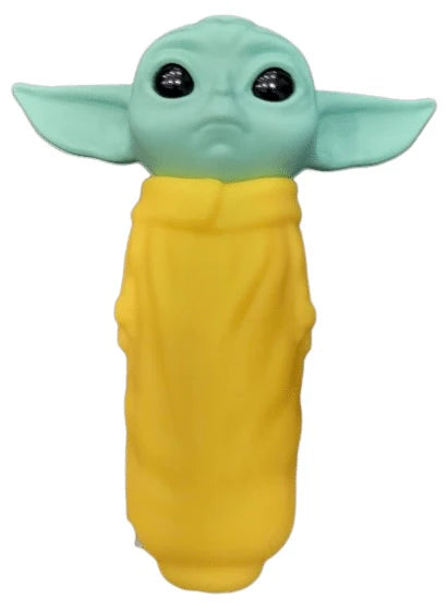 4" Baby Yoda Silicone Hand Pipe With Glass Bowl (TX652) - Assorted Colors