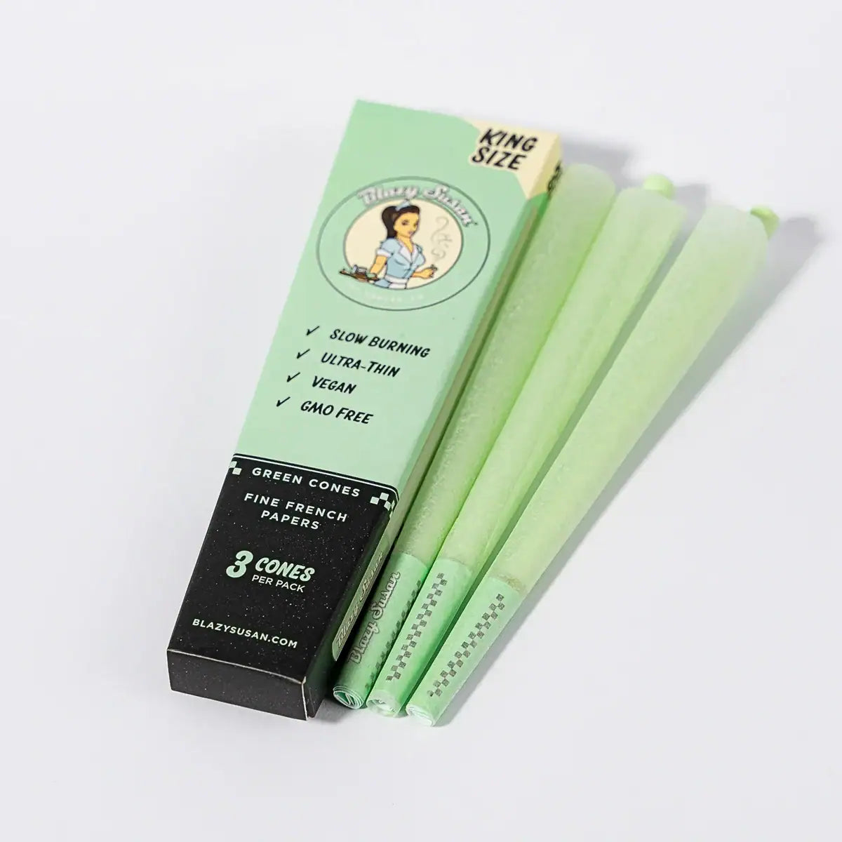 Blazy Susan Green King Size Cones 3ct I 21Pk/Dis I 24Dis
