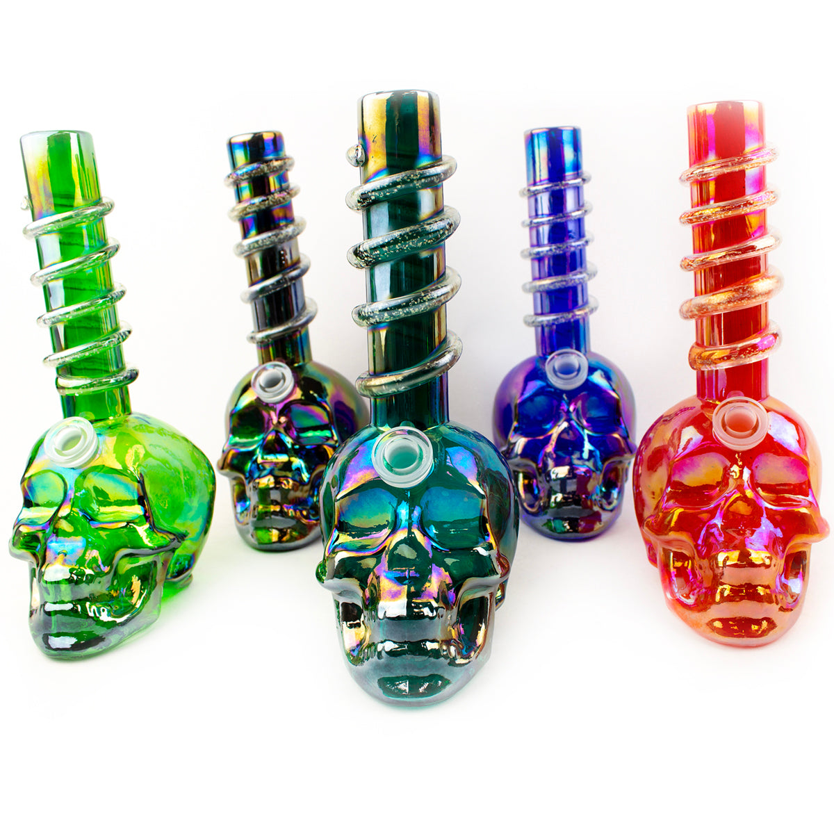 14" Skull Swirl Glass Glow in the Dark Water Pipe