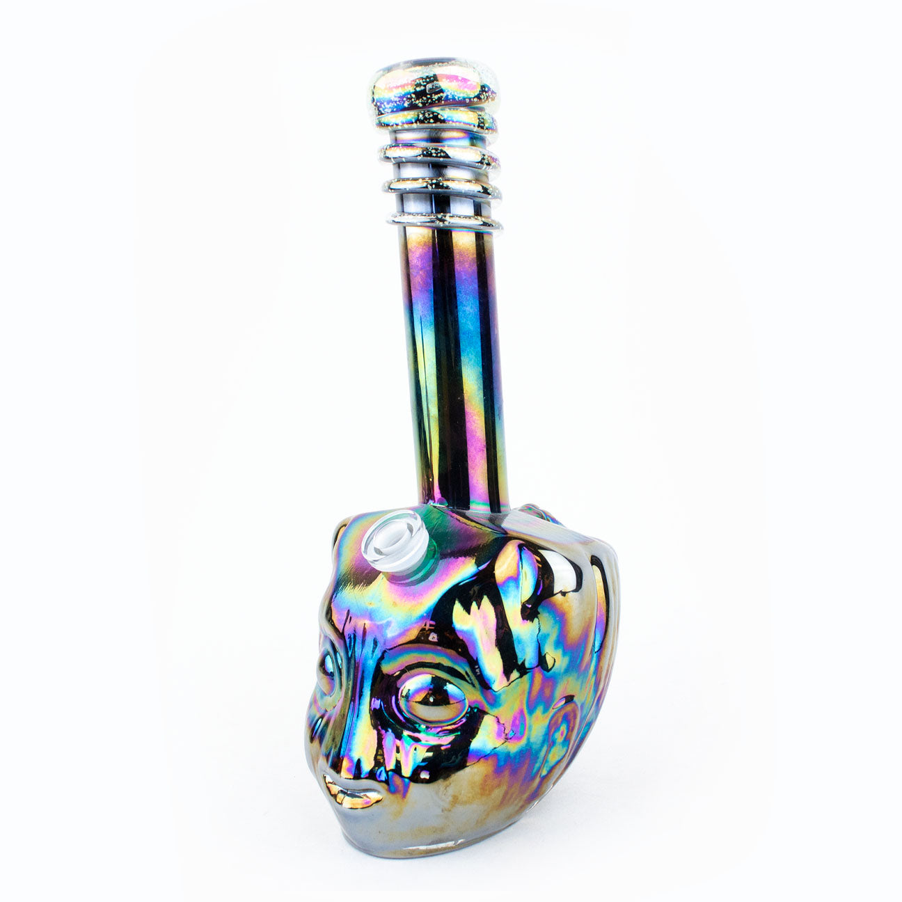 12" Character Head Glow Swirl Glass Water Pipe