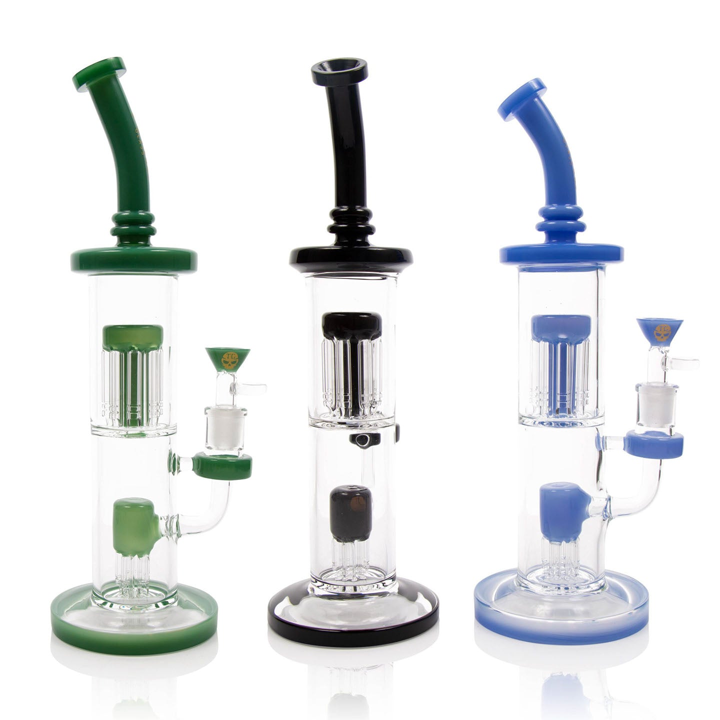 12" TX15 Toxic Double Tree Perc Rig Water Pipe by MK 100 Glass