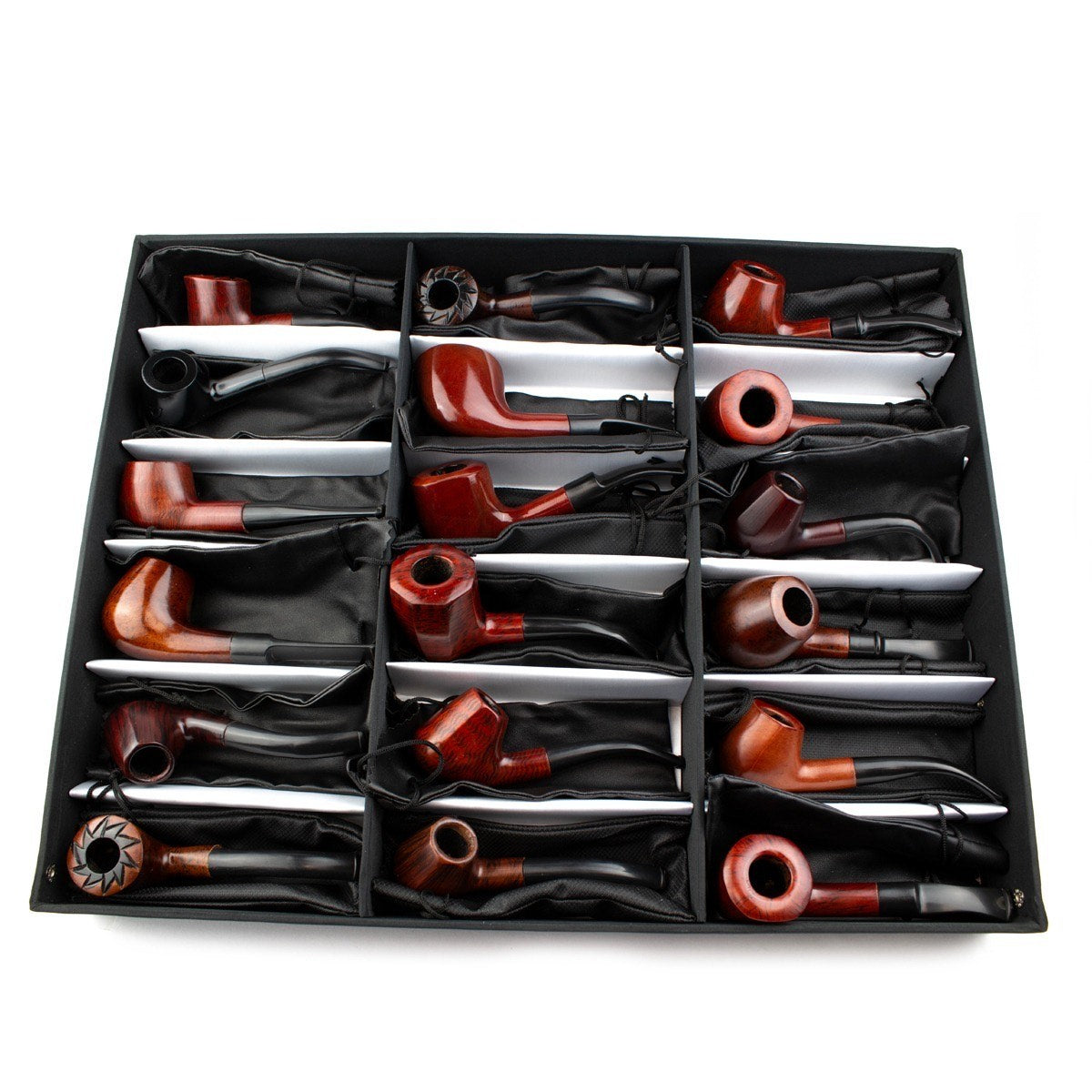 6" Grandpa Sherlock Wood Pipe with Leather Pouch (Box of 18)