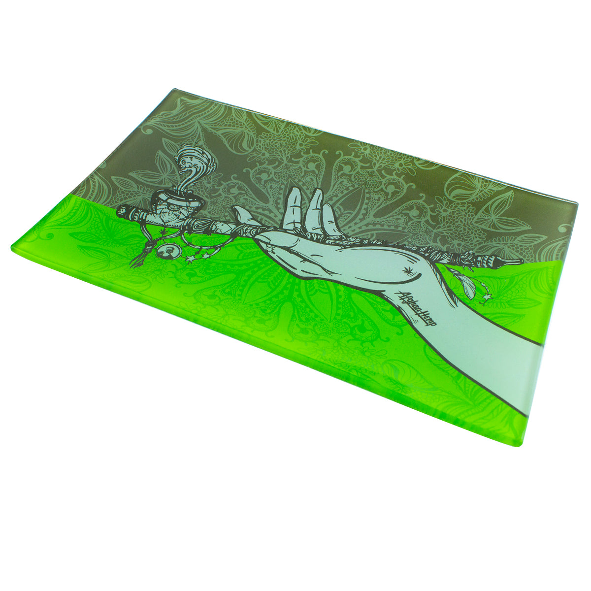 Afghan Hemp - Glass Rolling Tray - Pipe Hand Green