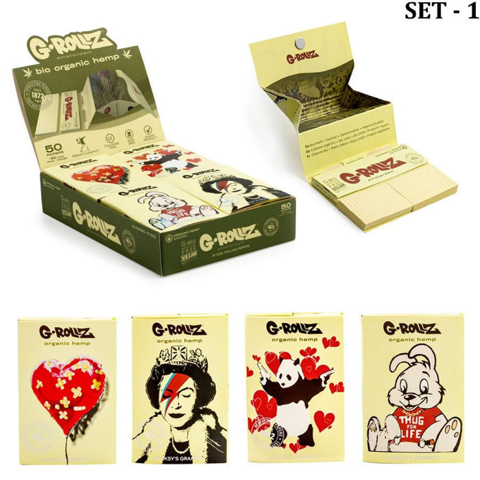G-ROLLZ Banksy's Graffiti -  1 1/4 Papers Organic Hemp Extra Thin - 50 Papers + Tips & Tray Poker  (16 Booklets per box)