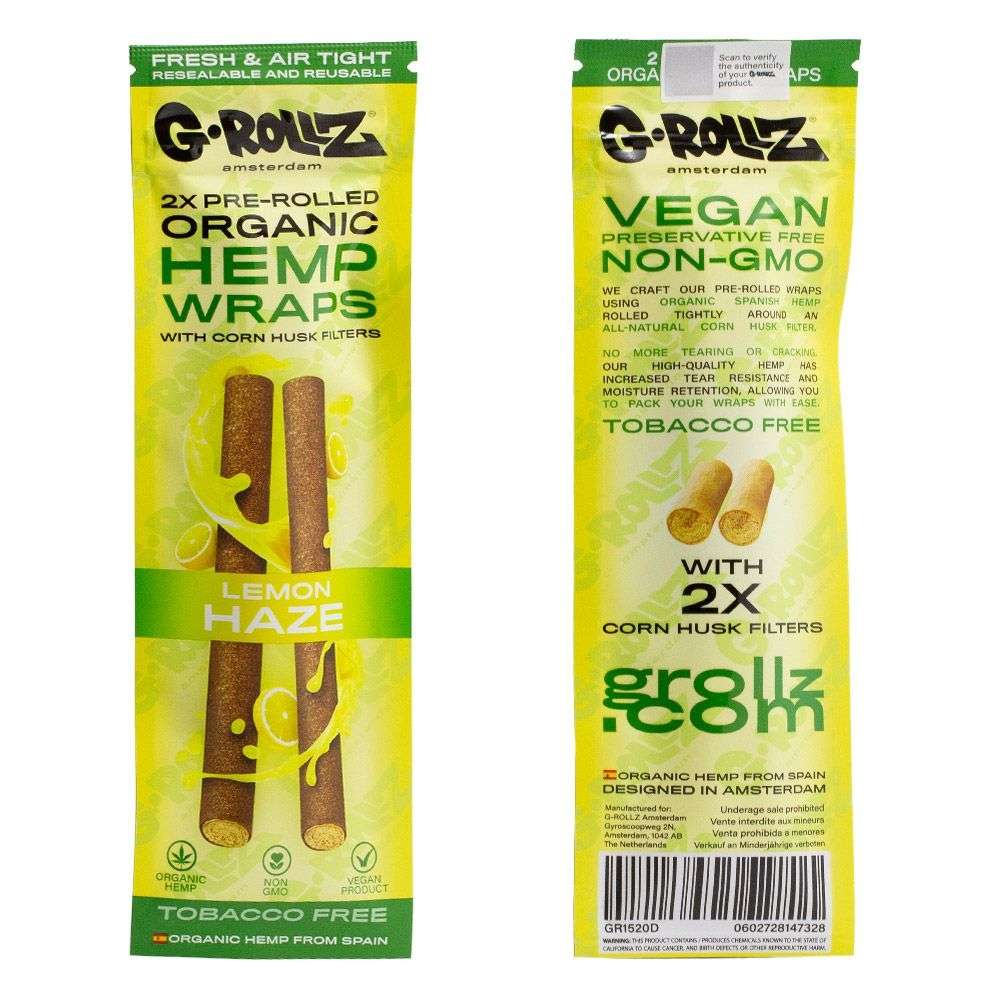 G-Rollz 2x Pre-Rolled Organic Hemp Wraps with Filters (15 Packs per box)