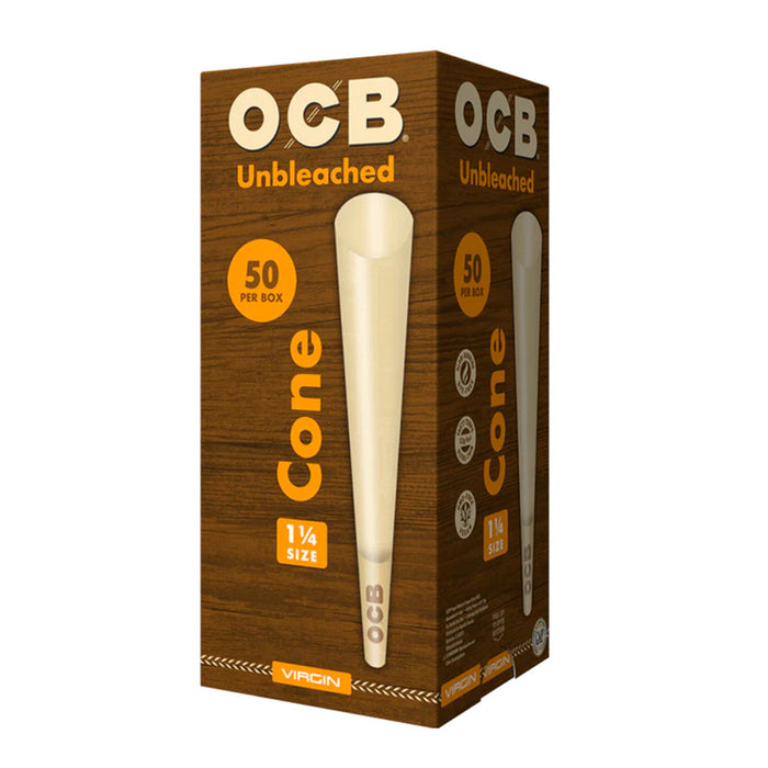 OCB Virgin Unbleached Rolling Paper Cones 1 1/4 Size (50 per box)