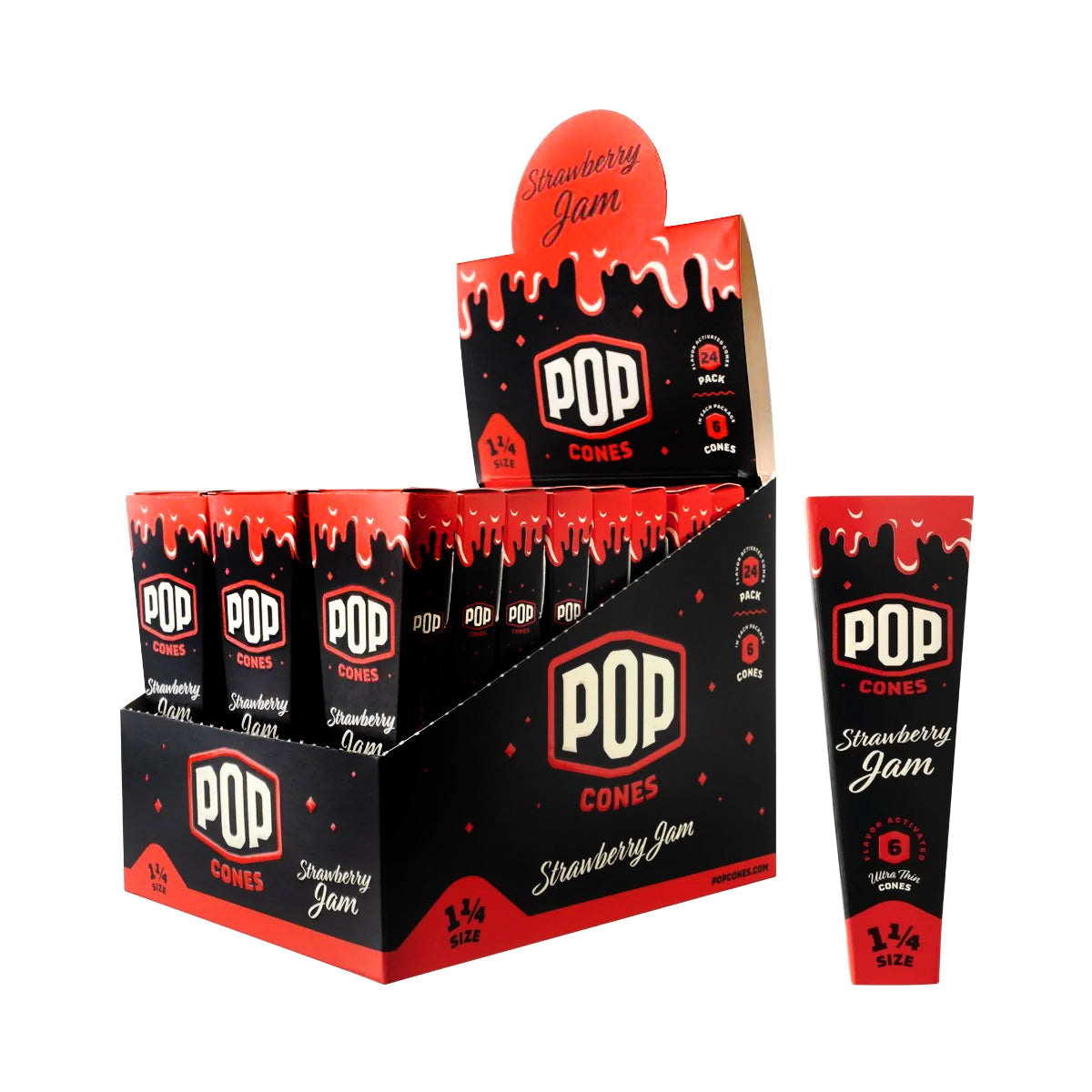 Pop Cones 1 1/4" Size Pre-Rolled Cones with Flavor Activated (6 per pack/24 Pack)