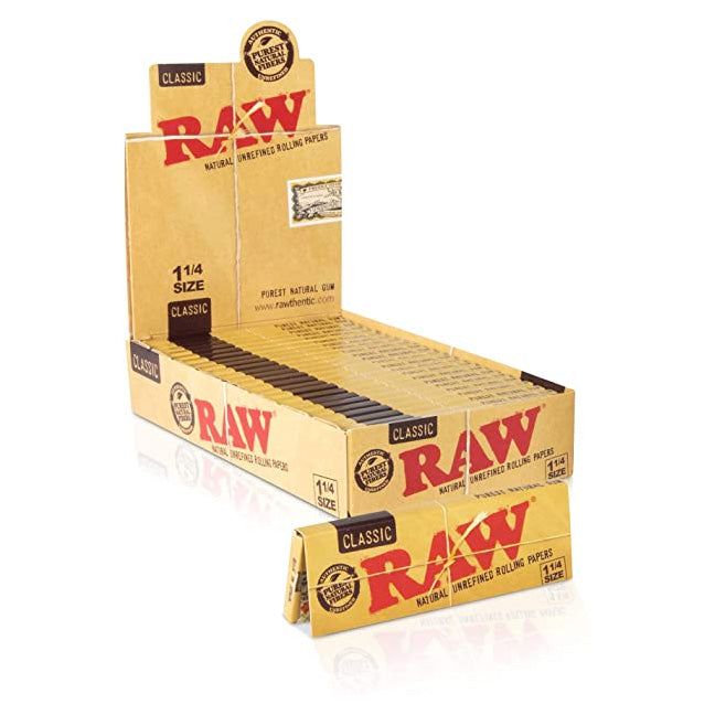 Raw Classic 1 1/4" Size Rolling Paper - 24 Packs/Display