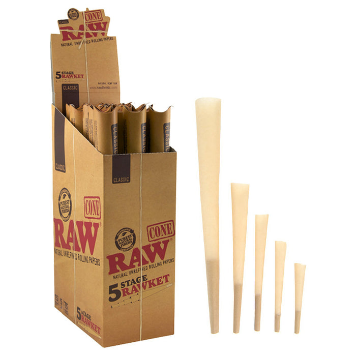 Raw Classic 5 Stage Rawket Pre-Rolled Cones (5 per Pack/ 15 Packs Display)
