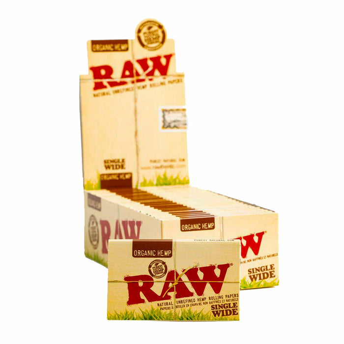 Raw Organic Hemp Single Wide Rolling Paper - 25 Packs/Display 100 Sheets per Booklet