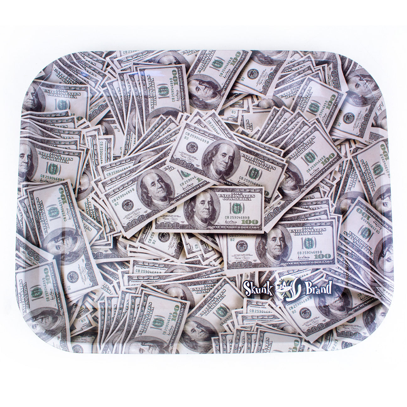 Skunk Brand $100 Dollar Bills Metal Rolling Tray