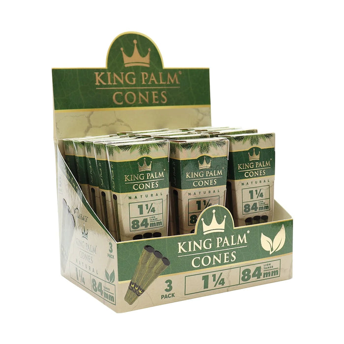 King Palm – Natural 1 1/4 Pre-Rolled Palm Cones 3pk – 84mm – 15pk Display