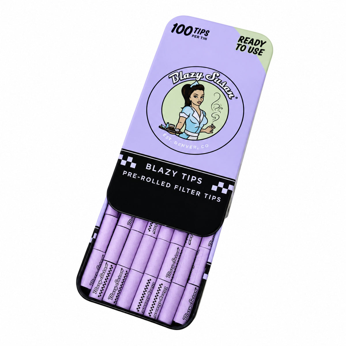 Blazy Susan Purple Tips Pre Rolled Tin 100ct