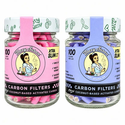 Blazy Susan Carbon Filter Tips Xtra Slim 100ct Jar  |10 Jars / Display | 6 Display / Case