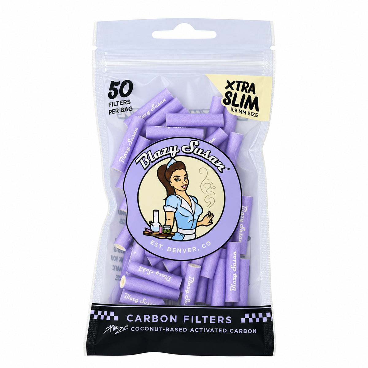 Blazy Susan Purple Filter Tips Xtra Slim 50ct Bag i 20Bags/Dis I 12Dis
