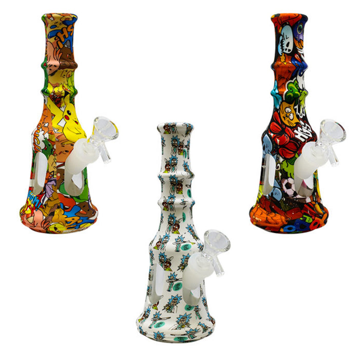 7" Silicone And Glass Cartoon Collage Tower Water Pipe
