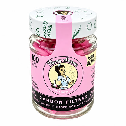 Blazy Susan Carbon Filter Tips Xtra Slim 100ct Jar  |10 Jars / Display | 6 Display / Case