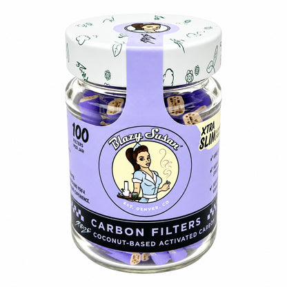 Blazy Susan Carbon Filter Tips Xtra Slim 100ct Jar  |10 Jars / Display | 6 Display / Case