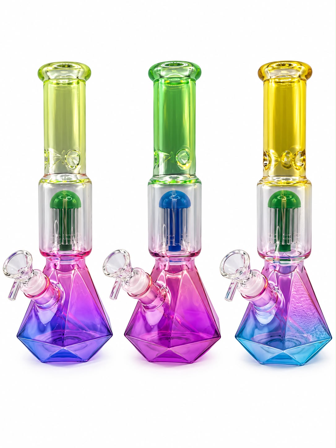 10" Diamond Base Rainbow Fumed Water Pipe w/ Tree Perk