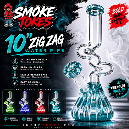 10" Glass on Glass Zig Zag Color Base Water Pipe