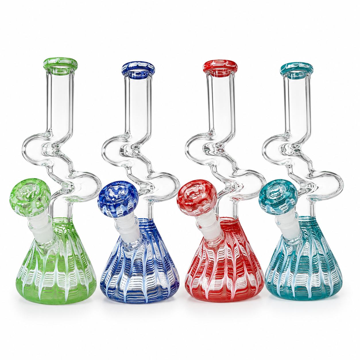10" Glass on Glass Zig Zag Color Base Water Pipe