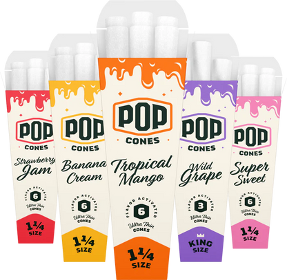 Pop Cones Ultra Thin 1 1/4 Size Pre-Rolled Cones with Flavor Tip (6 per pack/25 Pack)