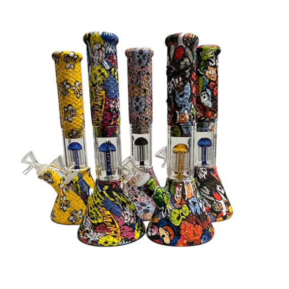 11" Pyramid Tree Perc Silicone Water Pipe Graffiti