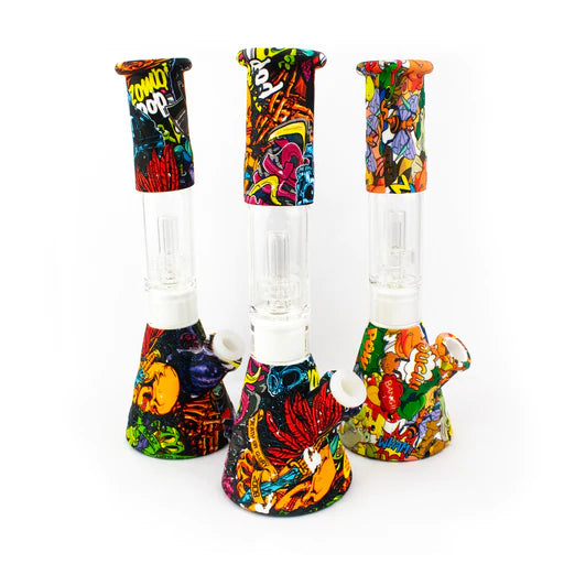 11" Pyramid Tree Perc Silicone Water Pipe Graffiti