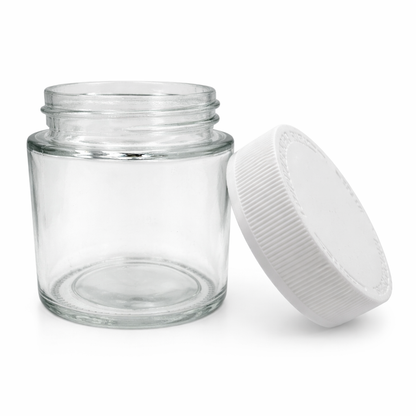 120mL (4oz.) Clear Glass Child Resistant Jar Container with White Cap
