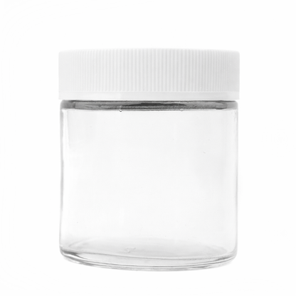 120mL (4oz.) Clear Glass Child Resistant Jar Container with White Cap