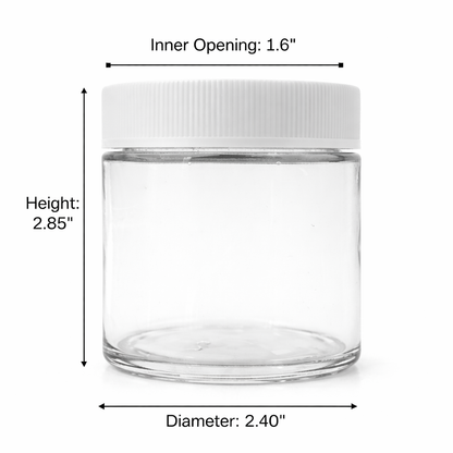 120mL (4oz.) Clear Glass Child Resistant Jar Container with White Cap