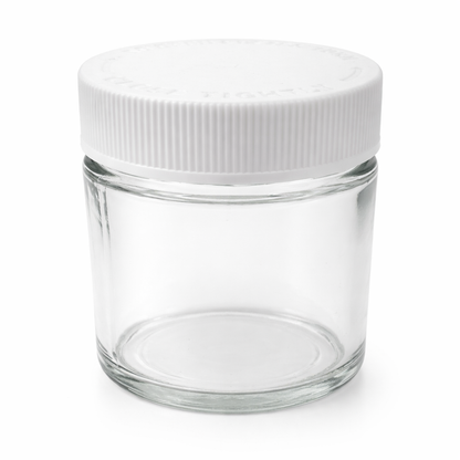 120mL (4oz.) Clear Glass Child Resistant Jar Container with White Cap