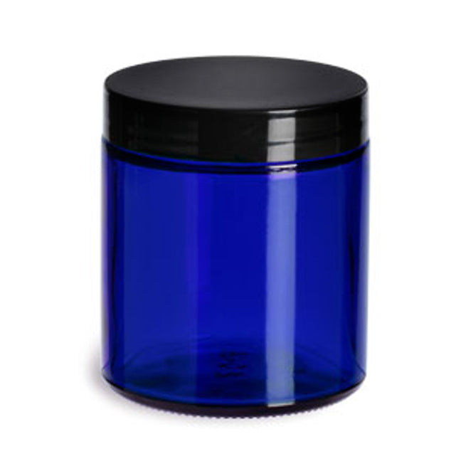 120ml (4oz.) Blue Glossy Glass Jar Container Black Cap