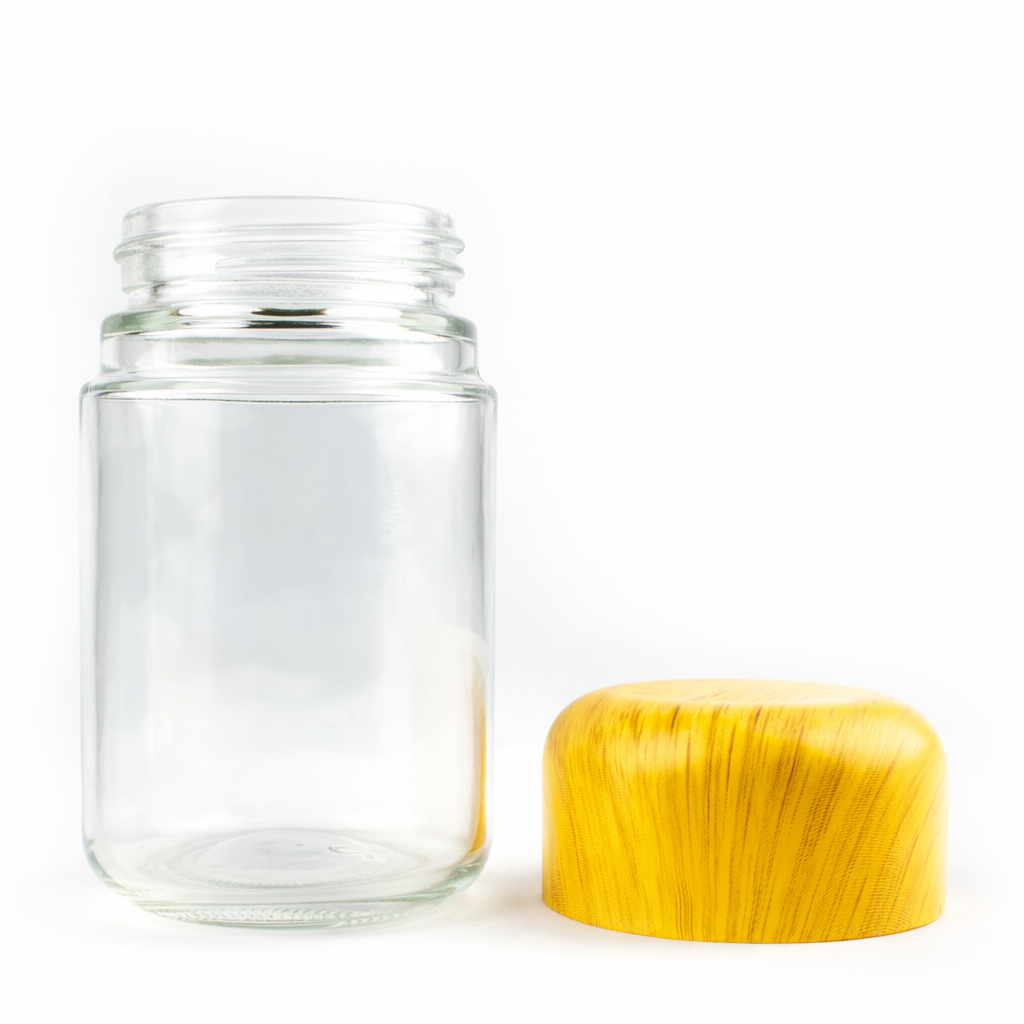 120ml (4oz) Round (Bullet) Child Resistant Jar with Wood Grain Cap