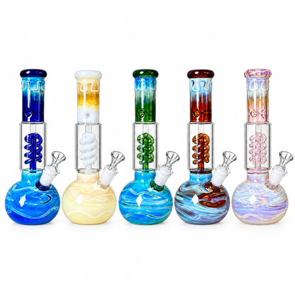12" GG Gold Fumed Glass Water Pipe w/ Twist Perk - 40/Cs I Assorted Colors