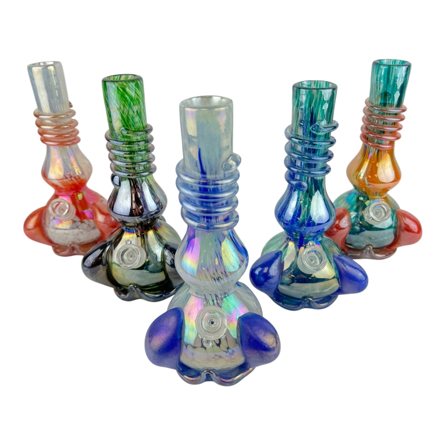 10.5" Chrome Swirl Soft Glass Vase Water Pipe (Assorted Colors)