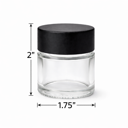 1oz Black Cap Clear Child Resistant Glass Jar