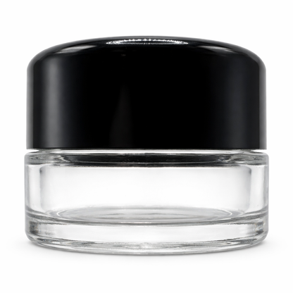 1oz Black Round Cap Clear Child Resistant Glass Jar