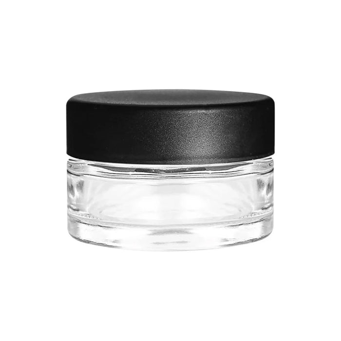 1oz Matte Black Round Cap Clear Child Resistant Glass Jar