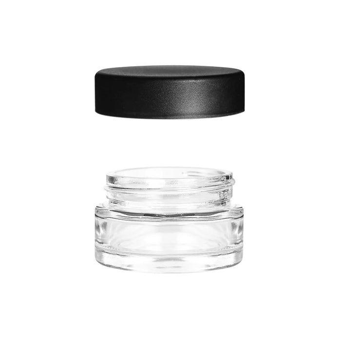1oz Matte Black Round Cap Clear Child Resistant Glass Jar
