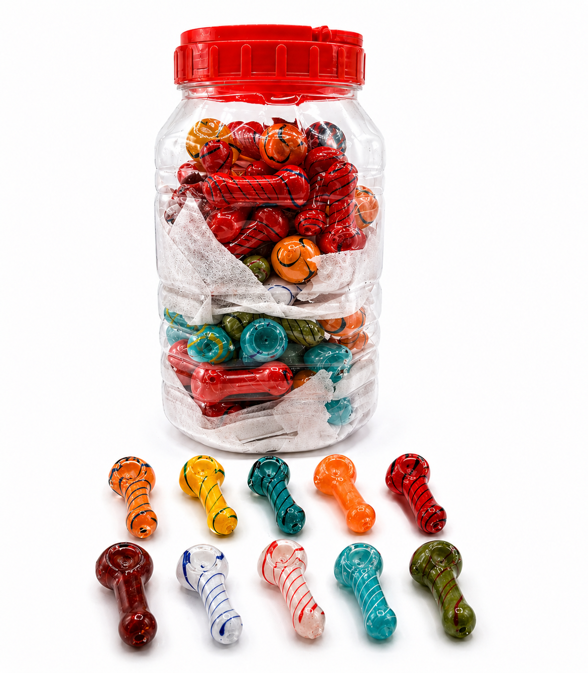 2.5" Glass Frit Hand Pipe 100ct Jar - Assorted Colors I 6 Jars/Mc