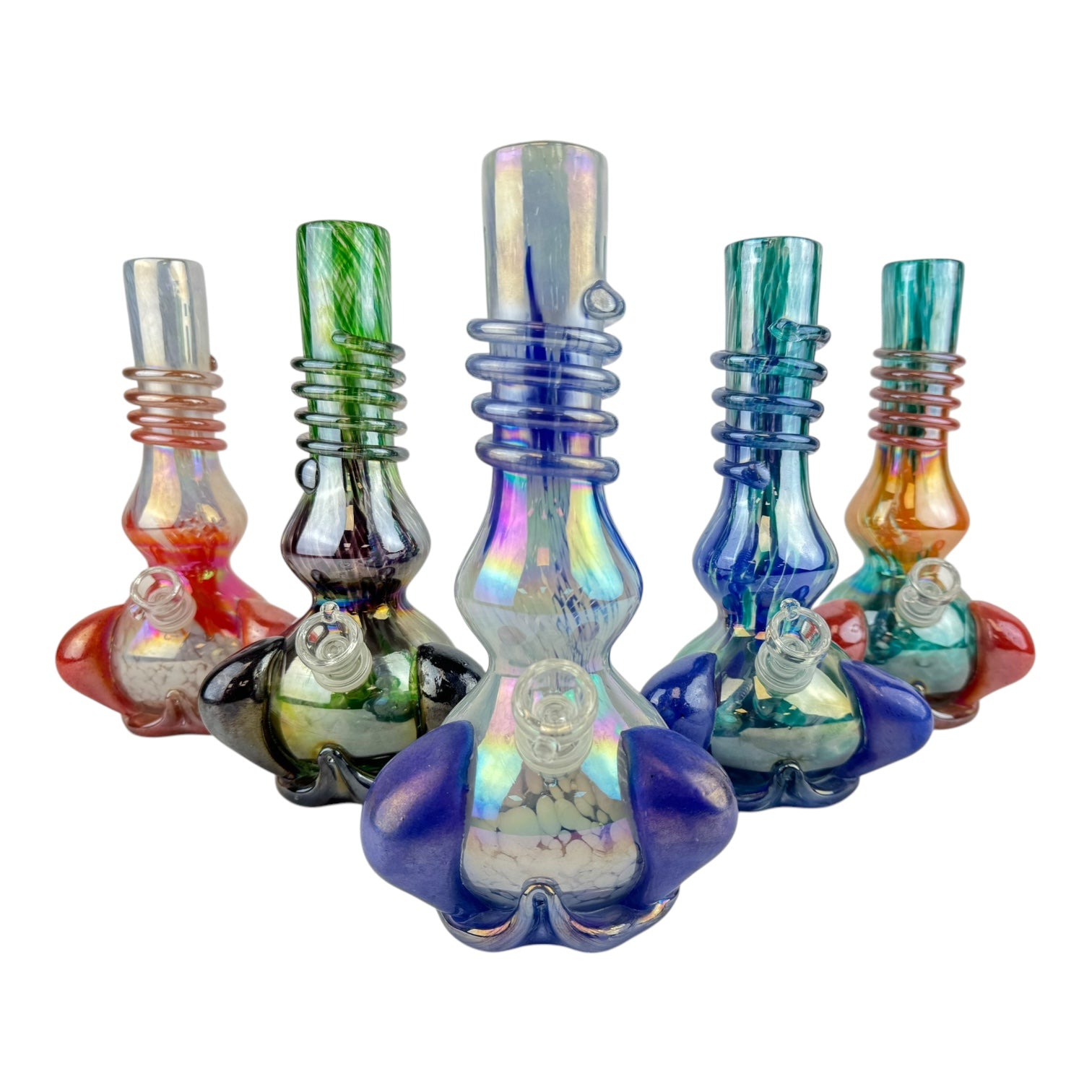 10.5" Chrome Swirl Soft Glass Vase Water Pipe (Assorted Colors)