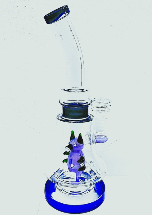 11" Bent Neck Pig Perc Glass Water Pipe. Assorted Colors
