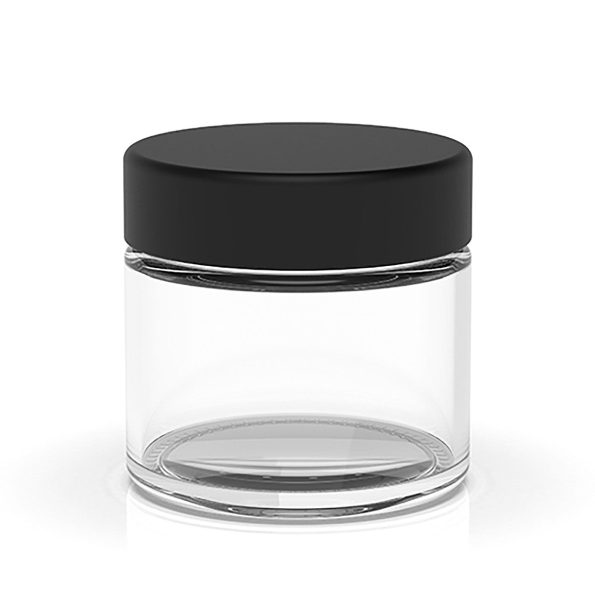 2oz Matte Black Round Cap Clear Child Resistant Glass Jar