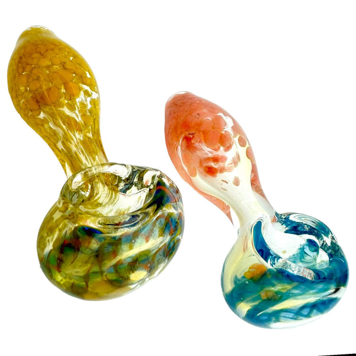 3.5" Fumed Wigwag Frit Mouth Glass Hand Pipe (Assorted Colors)