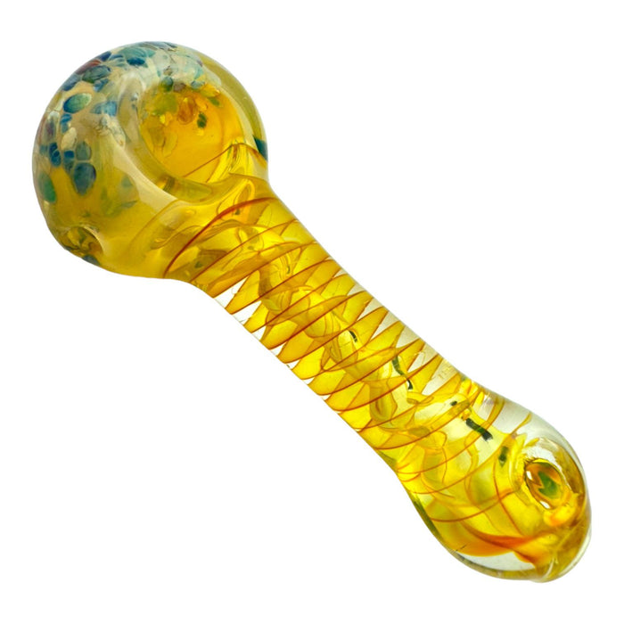 3.5" Yellow Fumed Swirled Frit Glass Hand Pipe (Assorted Colors)