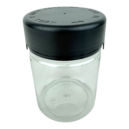 18.5oz Cubby Gorrila Matte Black Round Cap Clear Child Resistant Plastic Jar