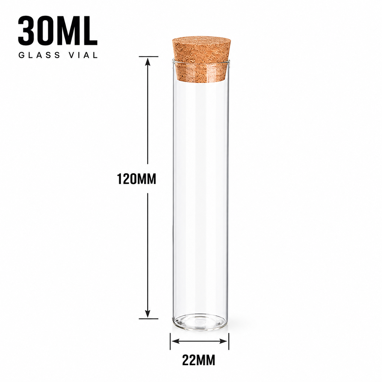 30ml Glass J-Tube  (22mm Dia) 120mm Cork Cap