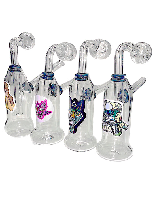 Clear Glass OB Water Pipe - Assorted Stickers